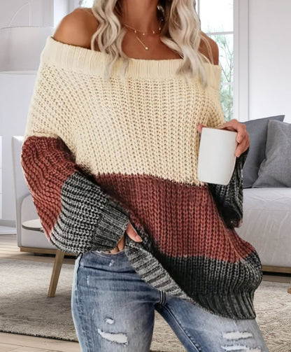 Dames Pull en tricot oversize décontracté avec décolleté dénudé et design de blocs de couleur tendance Chic und Stil
