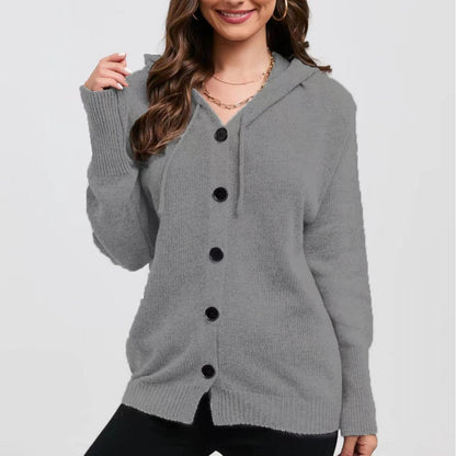 Dame cardigan à capuche avec des détails de bouton pratiques Chic und Stil