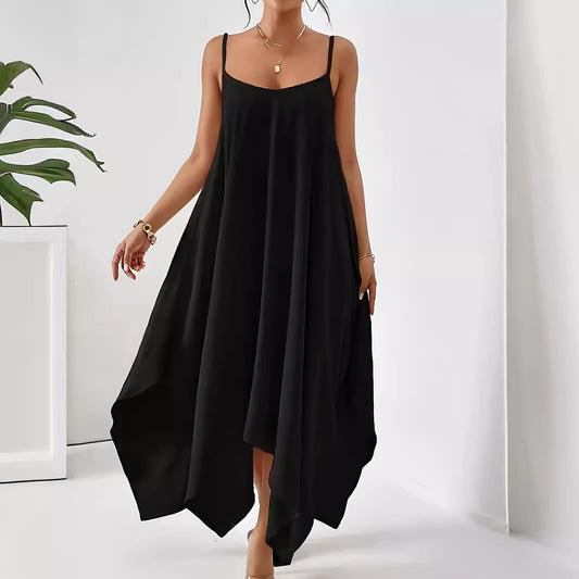 Robe à bretelles spaghetti aérienne pour femmes avec ourlet asymétrique et tissu doux Chic und Stil