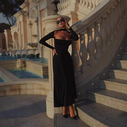 Robe maxi off-shoulder pour femmes avec manches longues et coupe élégante Chic und Stil