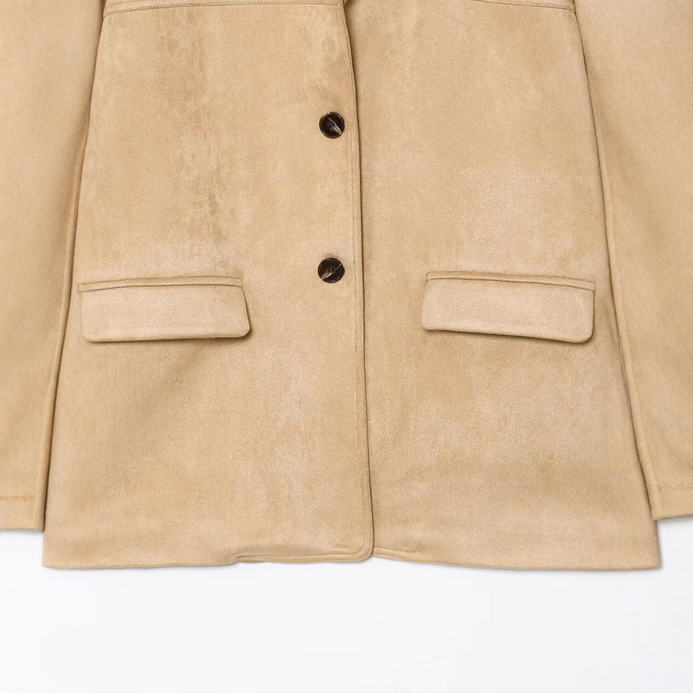 Dames élégant veste en daim avec col haut et poches pratiques Chic und Stil