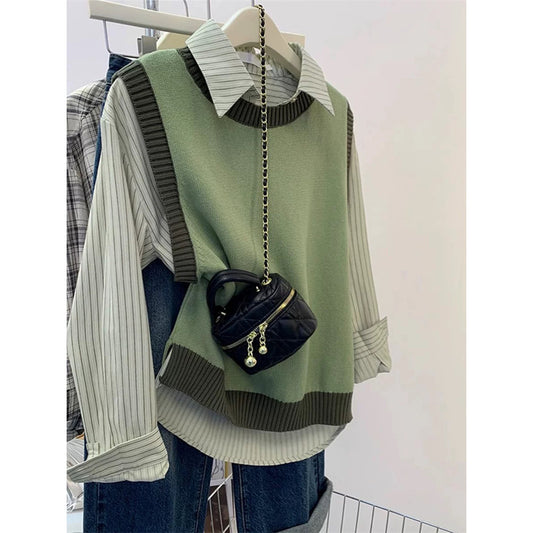 Pull en maille superposé pour femmes avec col preppy Chic und Stil