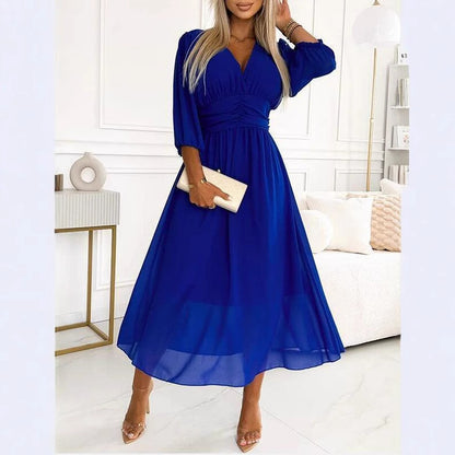 Femme Robe Maxi Fluide à encolure en V Chic und Stil
