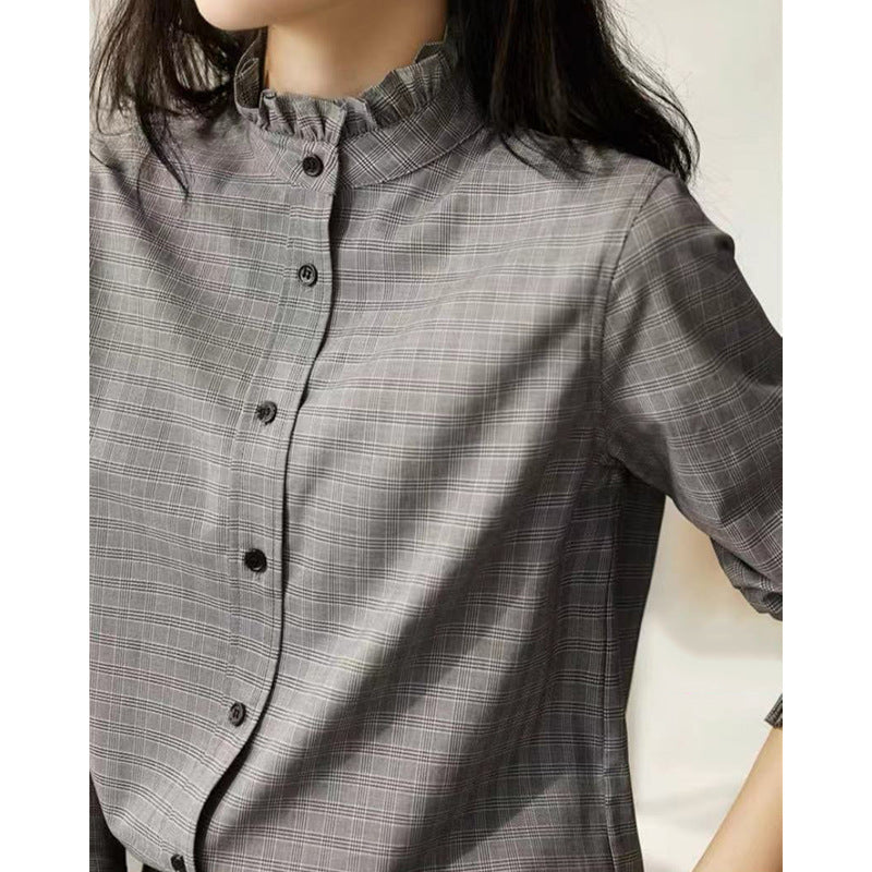 Blouse à col volants à carreaux Chic und Stil pour femmes