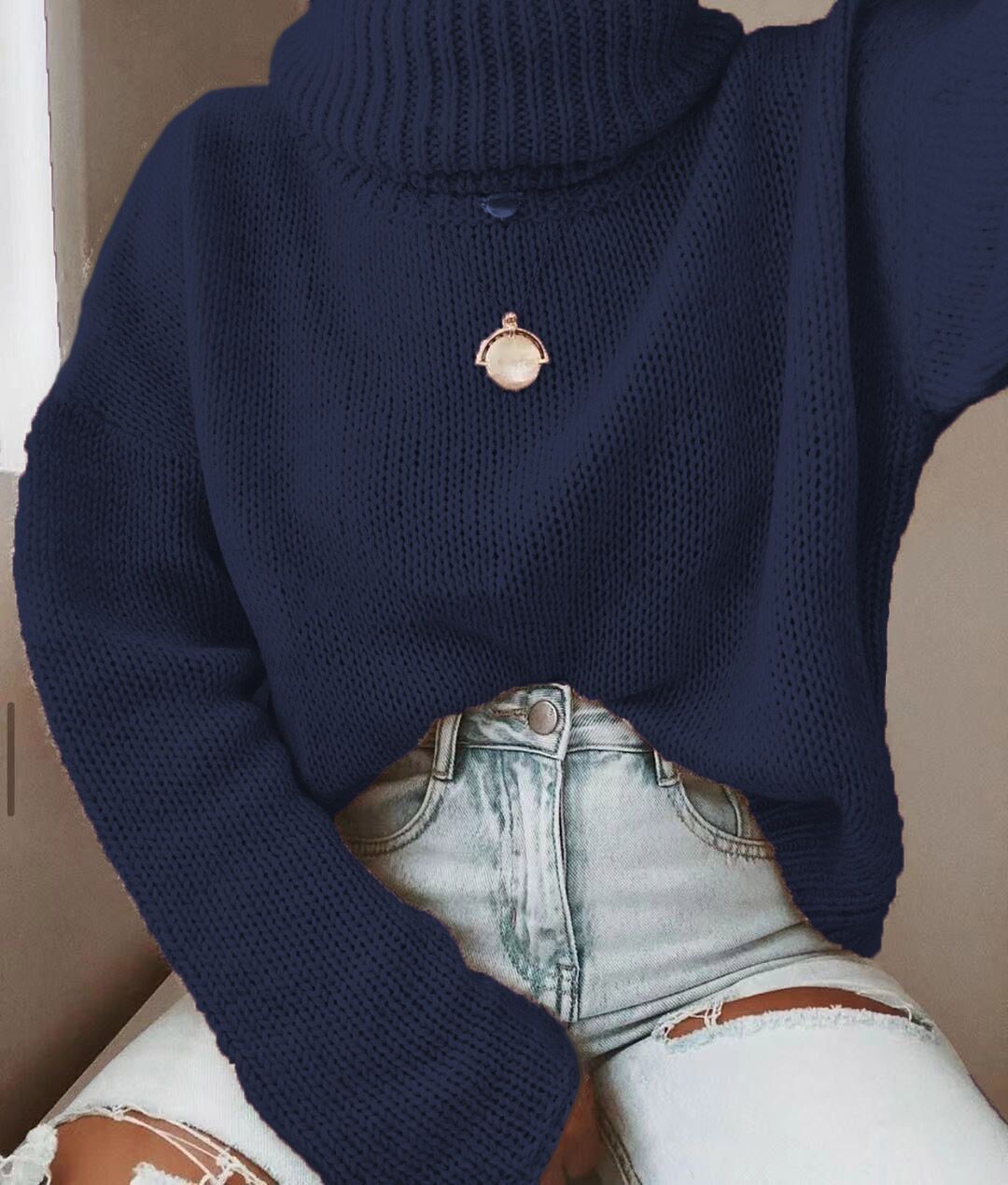 Pull en tricot pour femmes avec col montant et coupe décontractée Chic und Stil