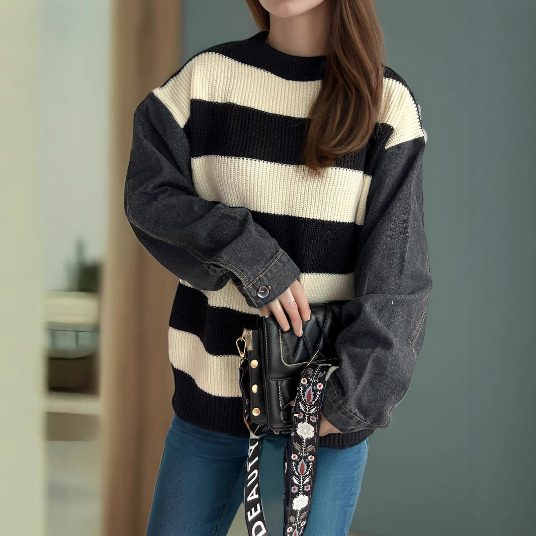 Pull en maille décontracté pour femmes avec un motif de rayures larges et des manches amples Chic und Stil