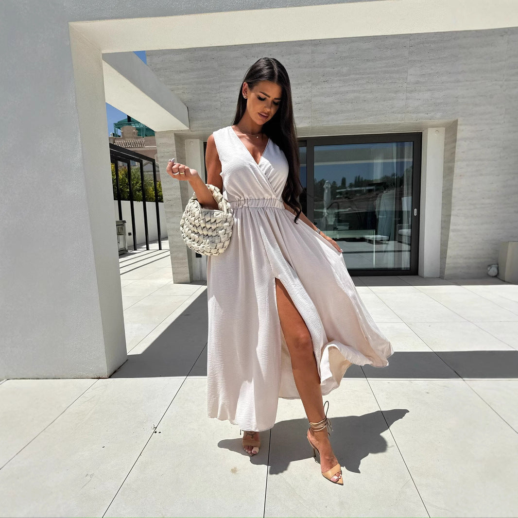 Robe maxi pour femmes avec fente haute et décolleté en V Chic und Stil