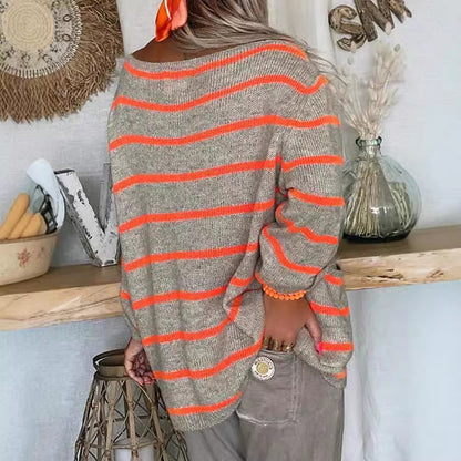 Pull en tricot surdimensionné pour femmes avec des rayures élégantes et des poches pratiques Chic und Stil