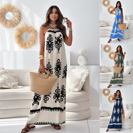 Robe maxi inspirée bohème pour femmes avec décolleté halter ajustable Chic und Stil