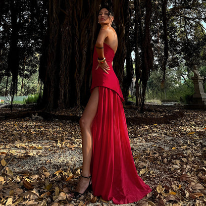 Robe maxi sans manches pour femmes avec fente haute et décolleté choker élégant Chic und Stil
