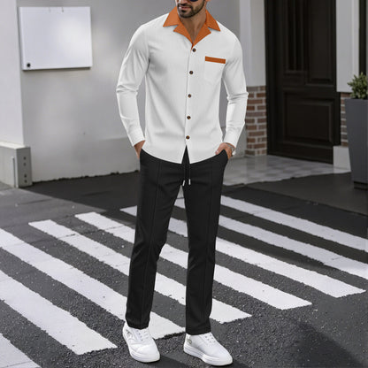 Chemise de luxe pour hommes au design structuré avec col contrasté et poche poitrine pratique Chic und Stil