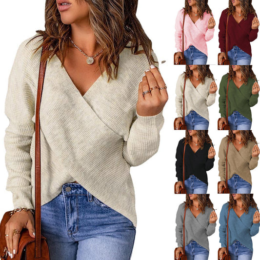 Pull-over décontracté pour femmes avec décolleté en V profond et tissu texturé Chic und Stil
