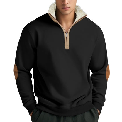 Trendy fleece pullover for men with half-zip and contrasting elbow patches Chic and Style