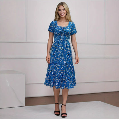 Chic and Stylish Women's Layered Floral Midi Dress