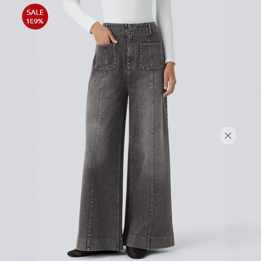 Women Loose Denim Pants with High Waist and Large Pockets Chic and Style