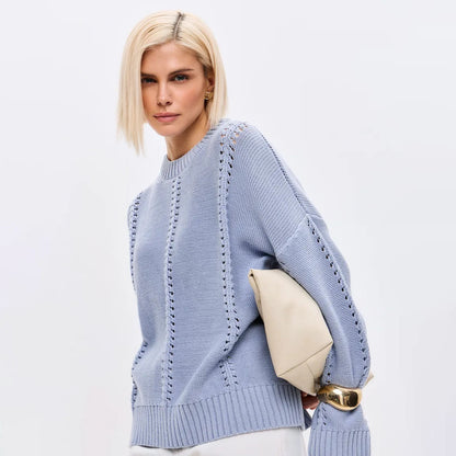 Pull en tricot surdimensionné pour femmes avec une structure aérienne et des détails particuliers Chic und Stil