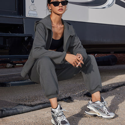 Sport leisure set for women with elegant zipper and wide pants Chic and Style