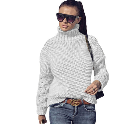 Pull-over en grosse maille pour femmes avec col roulé et détails en torsade Chic und Stil