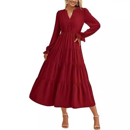 Robe maxi à manches longues pour femmes avec volants Chic und Stil