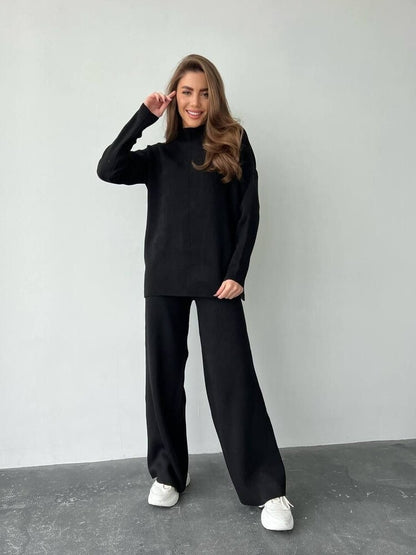 Women Elegant and Casual Lounge Set with a Loose Top and Flared Pants Chic and Style