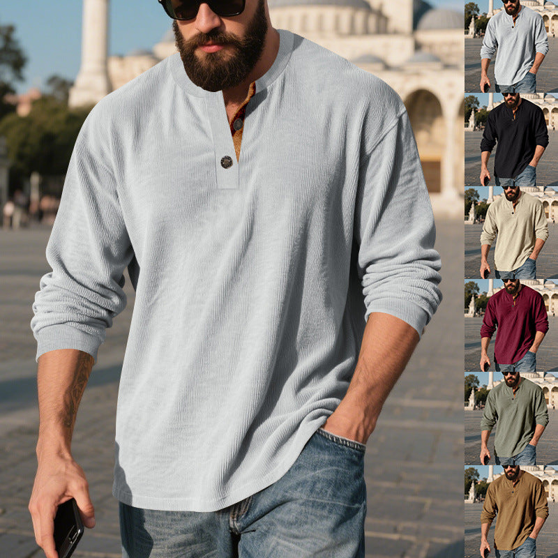 Chemise Henley à manches longues pour hommes avec matériau texturé et détails de boutons tendance Chic und Stil