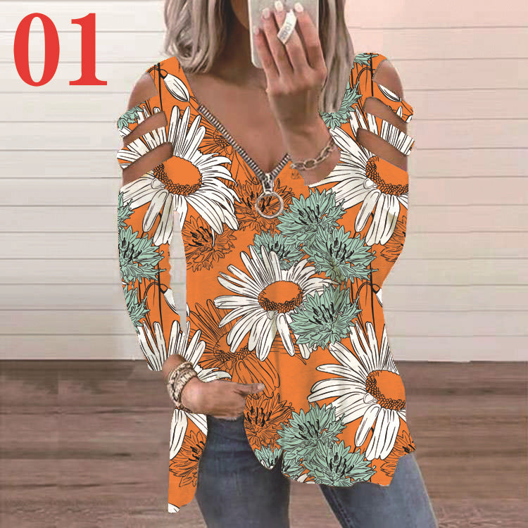 Chemisier pour femmes avec un design floral à découpes et un col en V décontracté Chic und Stil