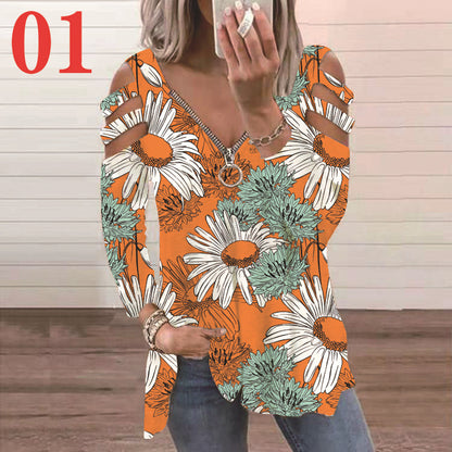 Chemisier pour femmes avec un design floral à découpes et un col en V décontracté Chic und Stil