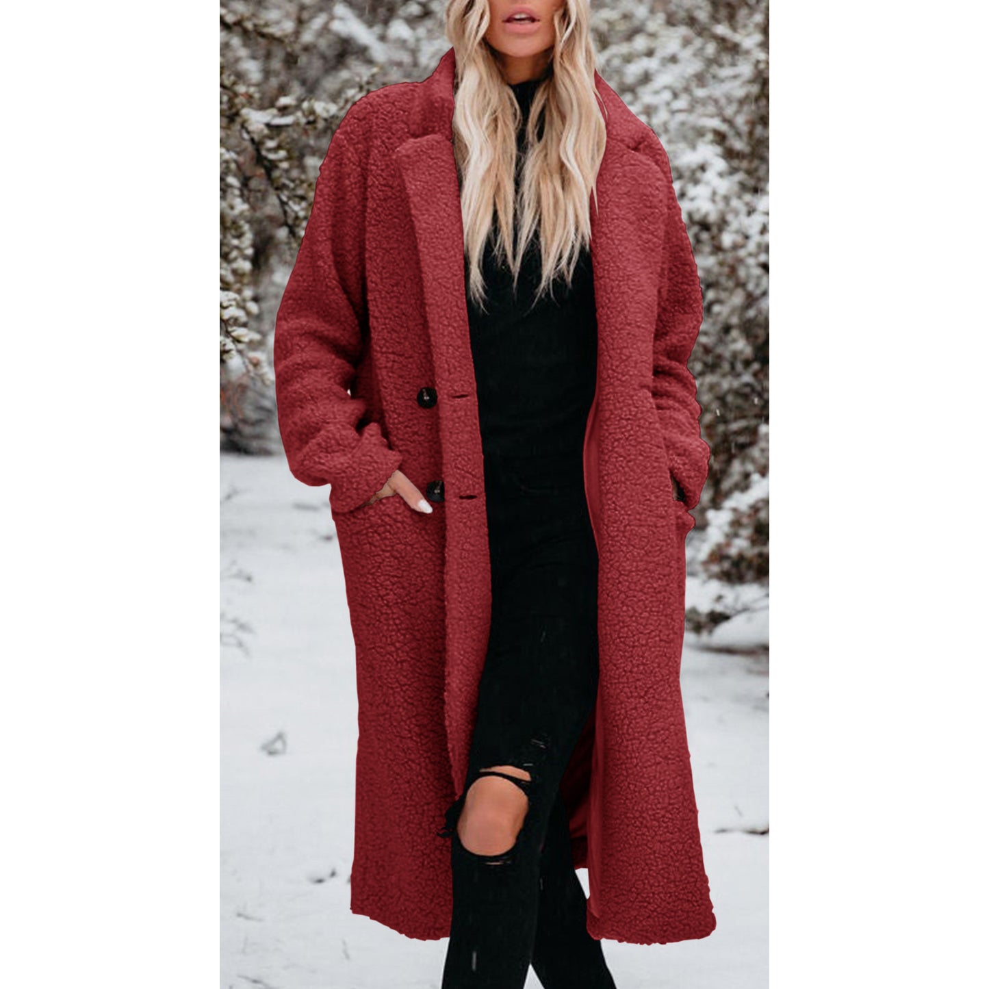 Ladies oversized teddy coat with button closure and practical pockets Chic and Style