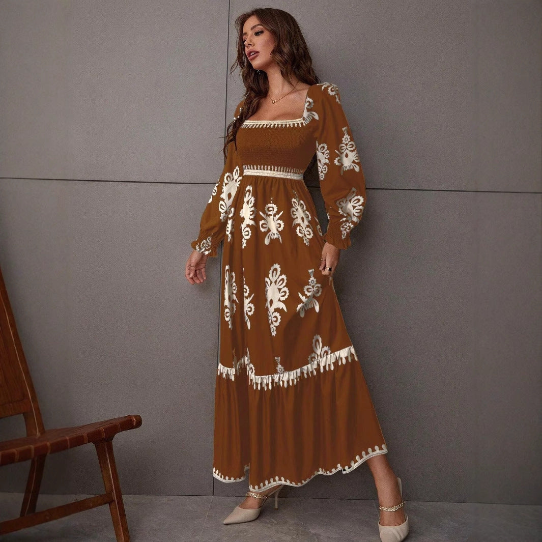 Femme Robe maxi élégante avec coupe à manches bouffantes et détails floraux Chic und Stil