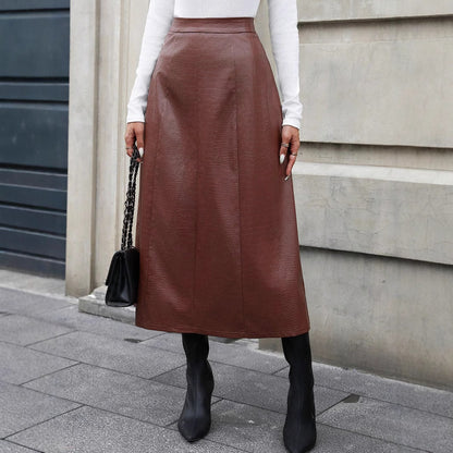 Jupe en cuir longue pour femme avec un élégant motif crocodile Chic und Stil