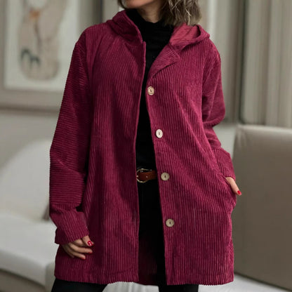 Dames décontractées capuche en tricot côtelé Chic und Stil