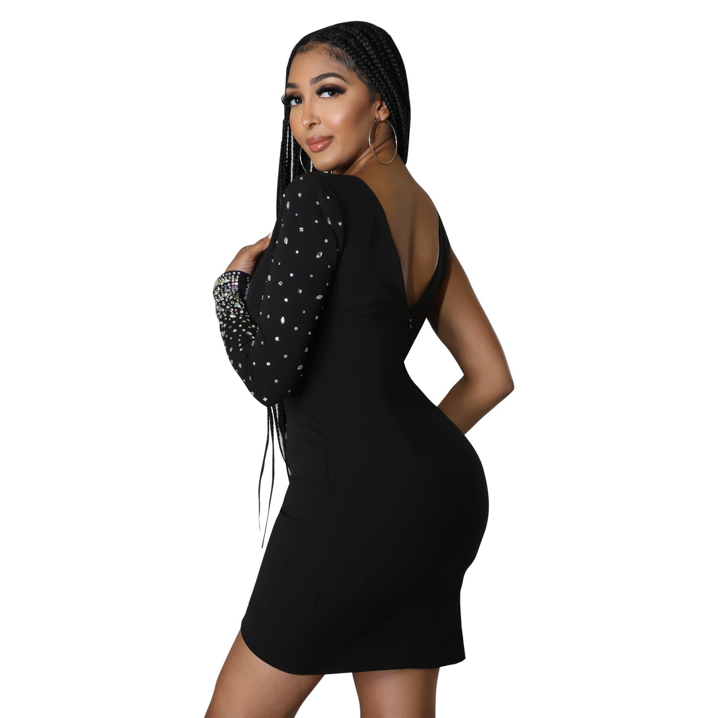 Dames Élégant Mini Robe Découpé avec Détails en Strass Chic und Stil