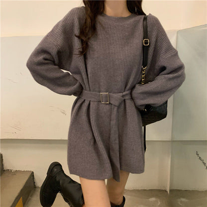 Robe en tricot pour femmes avec ceinture ajustée et motif côtelé moderne Chic und Stil