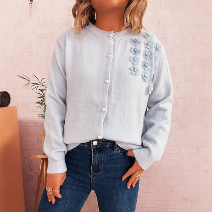 Dames cardigan avec design floral et boutons en perles élégants Chic und Stil