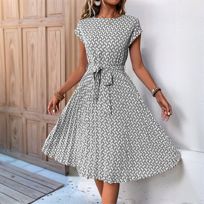 Robe midi à imprimé floral pour femmes avec cordon de taille réglable Chic und Stil