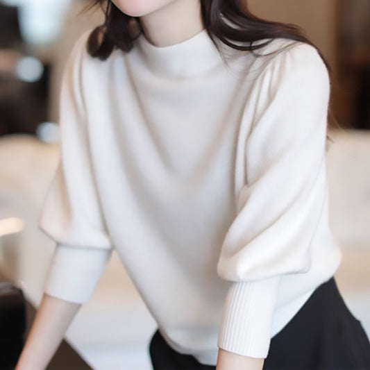 Pull à col haut à manches bouffantes élégant pour femmes Chic und Stil
