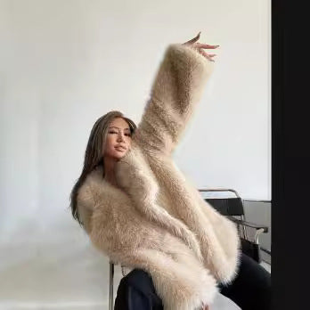 Dames Boucle Veste en fourrure artificielle Chic und Stil