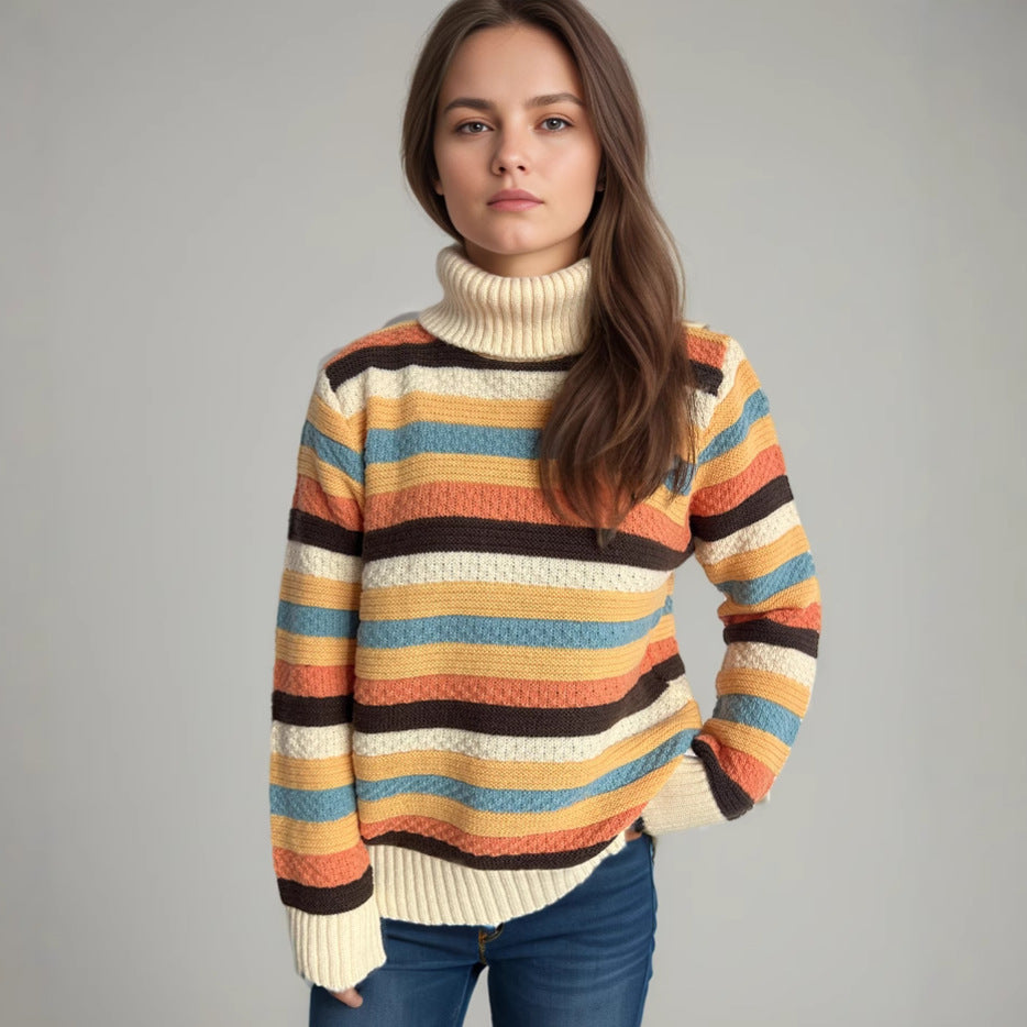 Pull à col roulé pour femmes avec des rayures colorées et une qualité de tricot haut de gamme Chic und Stil