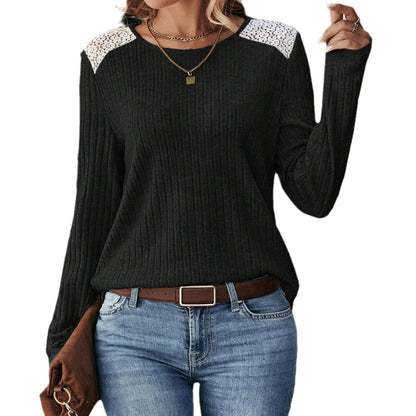 Pull femme en tricot côtelé avec dentelle Chic und Stil