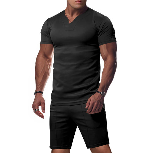 T-shirt sportif pour hommes à col en V avec coupe ajustée Chic und Stil