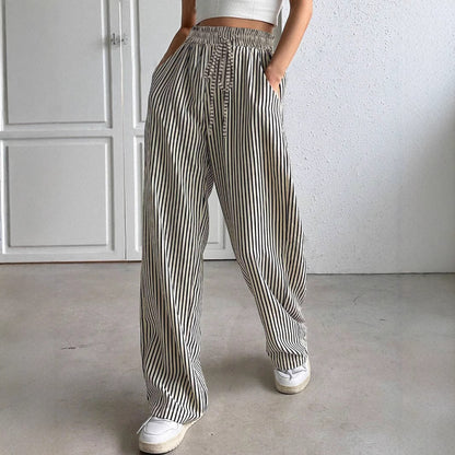 Wide striped pants for ladies with elastic waistband and pockets Chic and Style