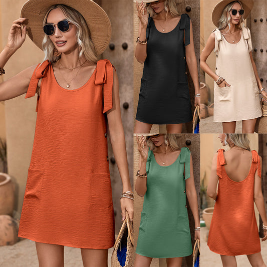 Robe d'été décontractée pour femmes avec des bretelles décoratives et des poches pratiques Chic und Stil