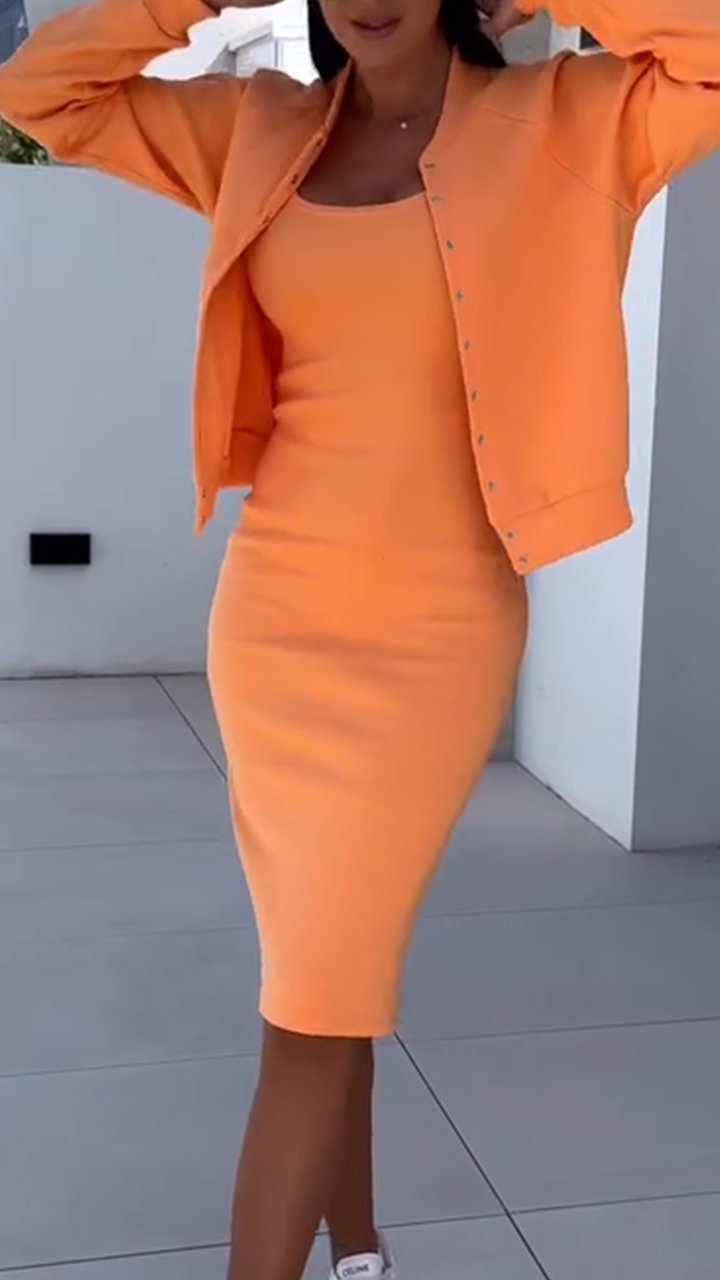 Femme ensemble de robe de sweatshirt à la mode et veste Chic und Stil