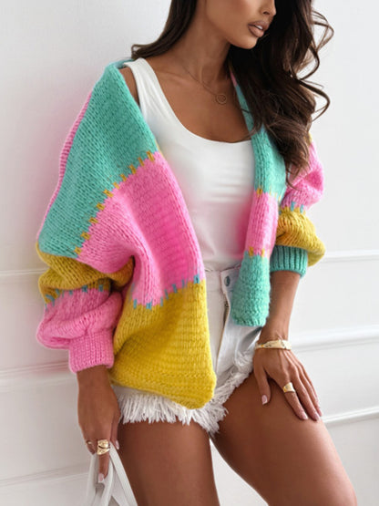 Veste en tricot oversize décontractée pour femmes avec design à blocs colorés Chic und Stil