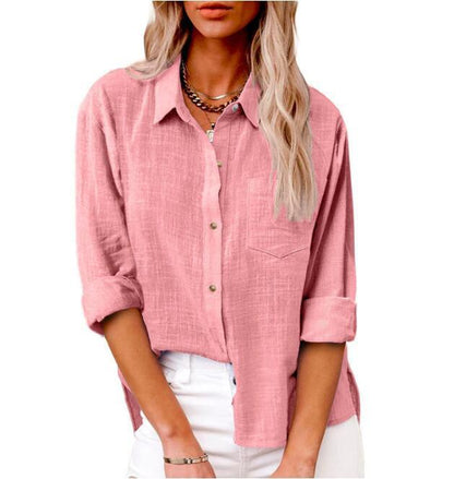 Blouse en lin décontractée pour femmes à manches courtes et détails de boutons Chic und Stil
