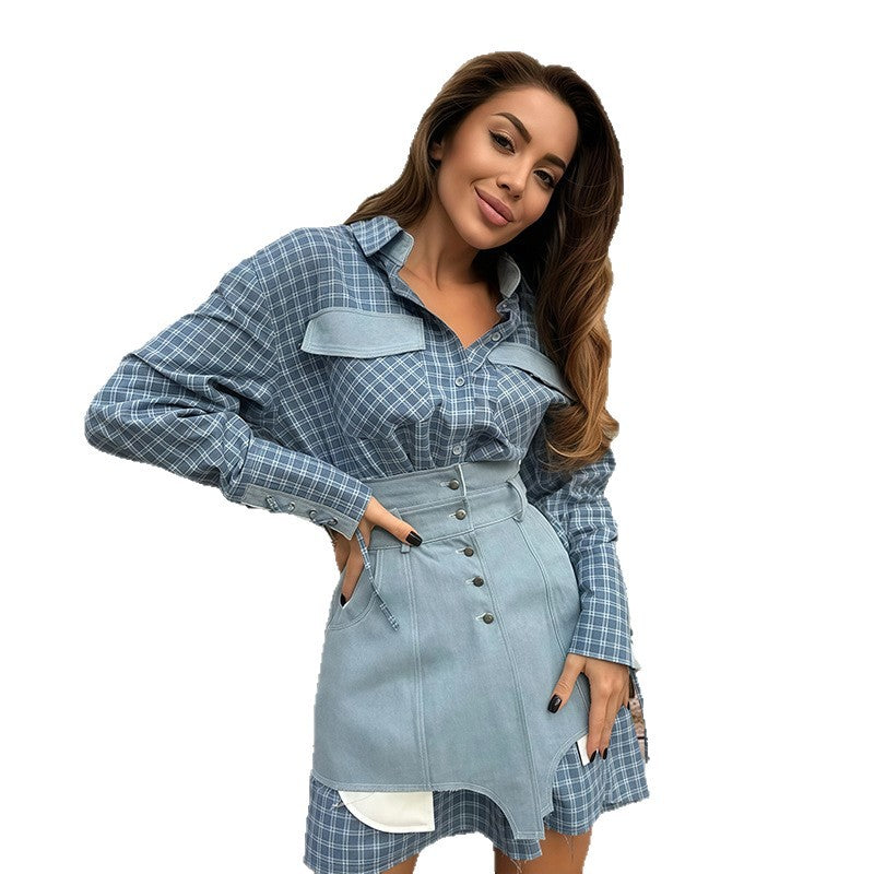 Blouse à carreaux pour femmes avec jupe en jean et coupe artisanale Chic und Stil