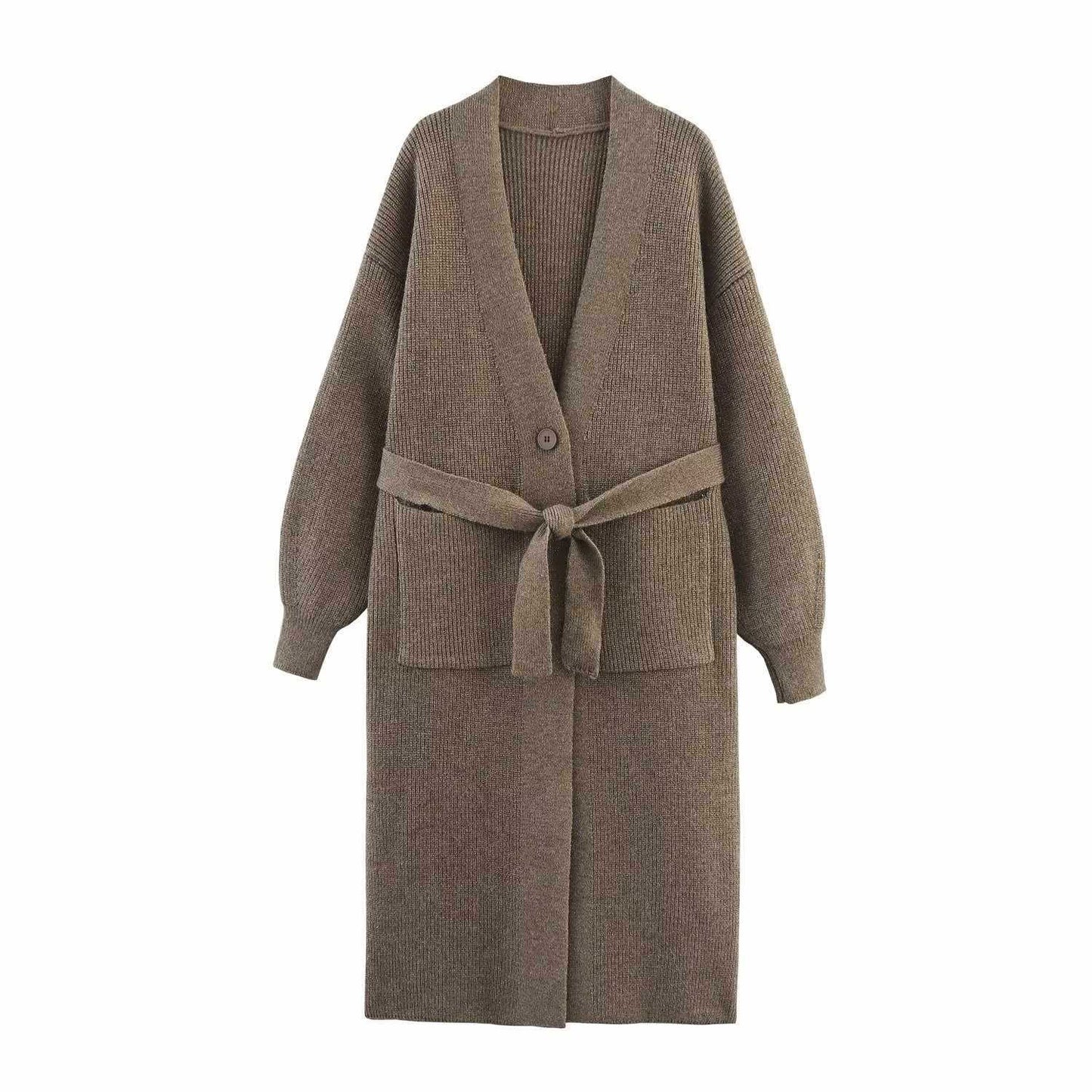 Dames cardigan long tricoté avec ceinture à la taille Chic und Stil