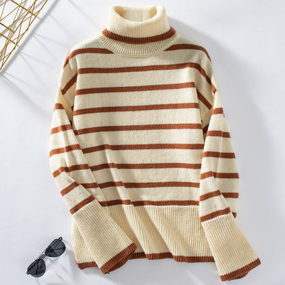 Pull col roulé féminin à rayures larges et coupe décontractée Chic und Stil