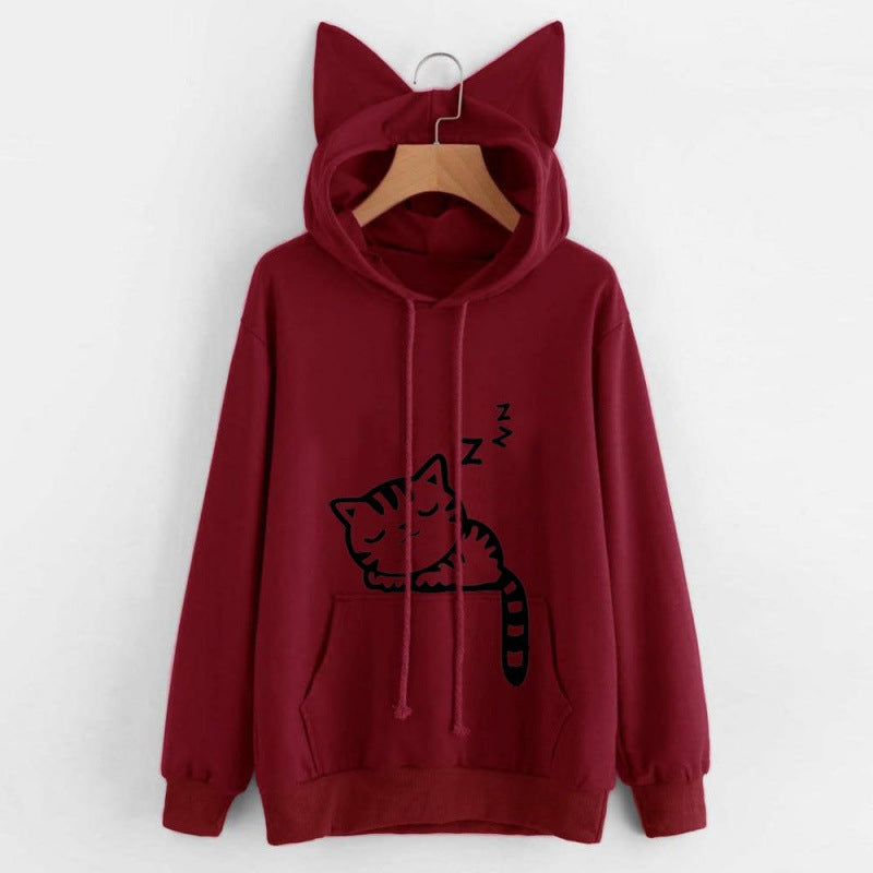 Pull à capuche pour femmes avec oreilles de chat et impression mignonne Chic und Stil