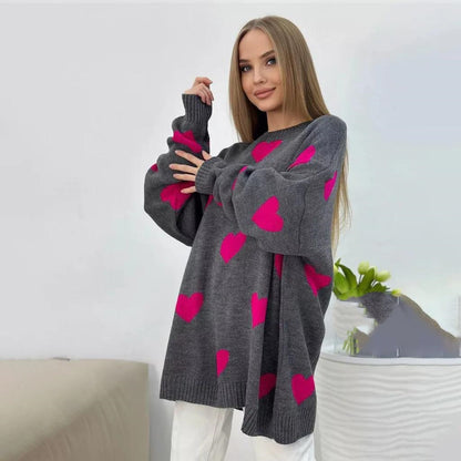 Pull en gros tricot pour femmes avec motif en cœur à la mode et coupe confortable Chic und Stil